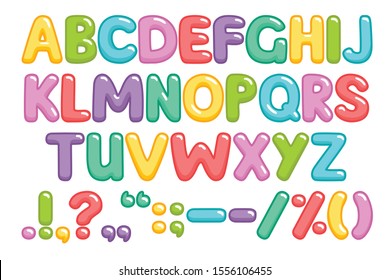 Funny children font with color letters. Colorful alphabet on a white background. Vector illustration.