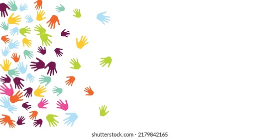 Funny Children Handprints Art Therapy Concept Vector Illustration. Kid Paint Hand Prints Art Therapy Concept. Kids Group Handprint Silhouettes.