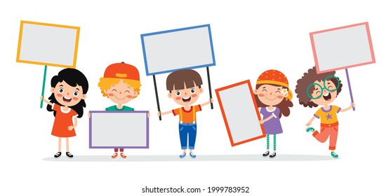 Funny Children Holding Blank Placard