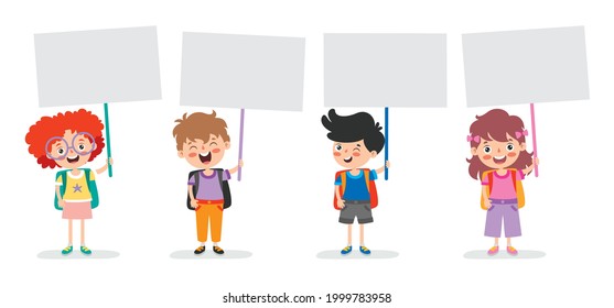 Funny Children Holding Blank Placard