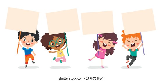 Funny Children Holding Blank Placard