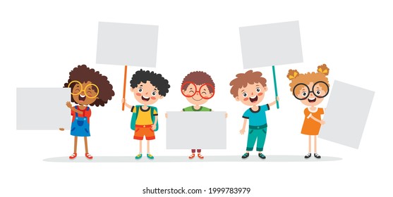 Funny Children Holding Blank Placard