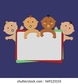 funny children, kindergarten, poster, international, vector, stick, letter, boards, people, kids, babies large banner