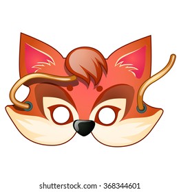Funny children mask of a fox isolated on white background. Vector cartoon close-up illustration.