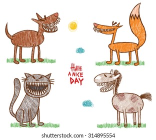 Funny Children pictures set, vector