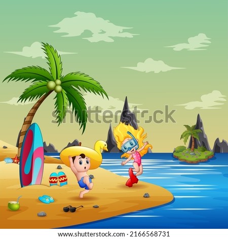Funny children are playing on the beach
