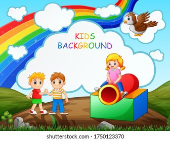 Funny children playing on the field