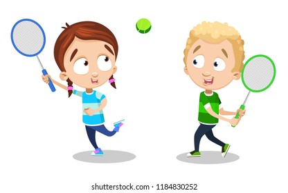 Funny Children Playing Tennis Happy Boy Stock Vector (Royalty Free ...