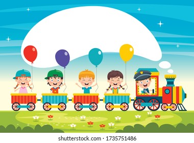 Funny Children Riding On The Train