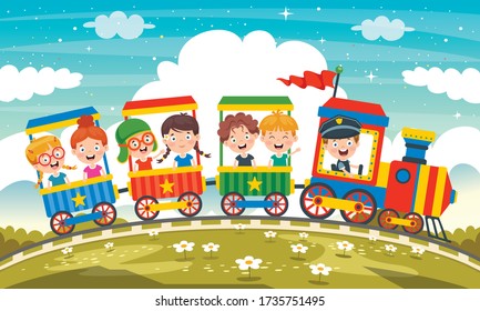 Funny Children Riding On The Train