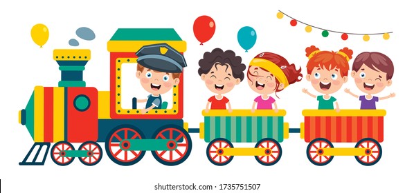 Funny Children Riding On The Train