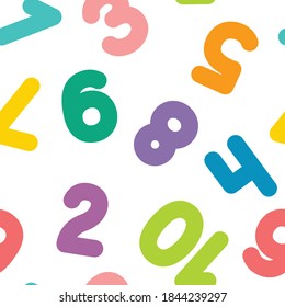 Funny children seamless pattern with color numbers for decorative paper, textile, web background. Colorful vector illustration isolated on white background. 