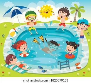 Funny Children And Swimming Pool