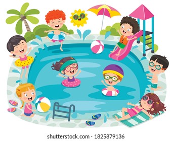 Funny Children And Swimming Pool