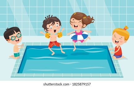 Funny Children And Swimming Pool