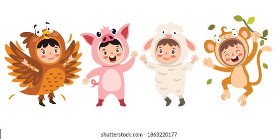 Funny Children Waering Animal Costumes