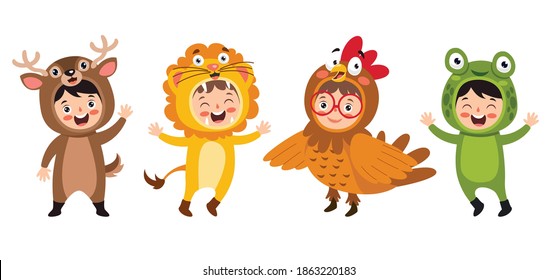 Funny Children Waering Animal Costumes