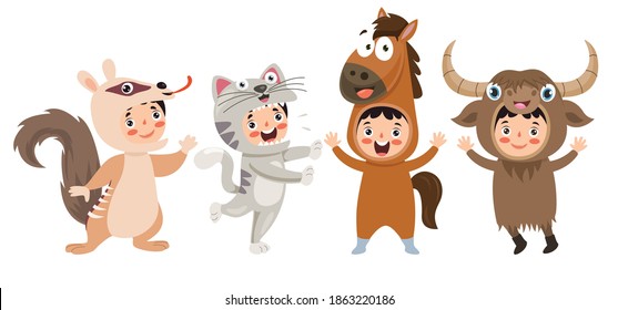 Funny Children Waering Animal Costumes