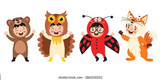 Funny Children Waering Animal Costumes