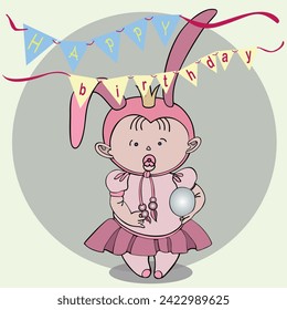 Funny children's animal costumes for boys and girls for masquerade. Bunny costume. Flat design vector illustration.