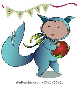 Funny children's animal costumes for boys and girls for masquerade. Squirrel costume. Flat design vector illustration.
