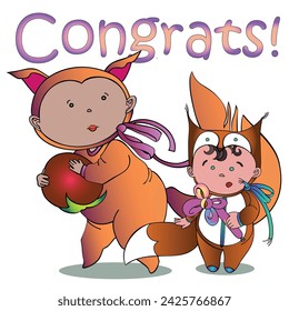 Funny children's animal costumes for boys and girls for masquerade. Squirrel costume. Flat design vector illustration.