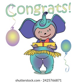 Funny children's animal costumes for boys and girls for masquerade. Elephant costume. Flat design vector illustration.