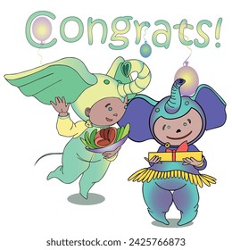 Funny children's animal costumes for boys and girls for masquerade. Elephant costume. Flat design vector illustration.