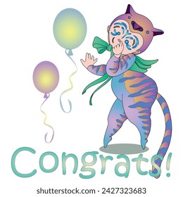Funny children's animal costumes for boys and girls for masquerade. Tiger costume. Flat design vector illustration.