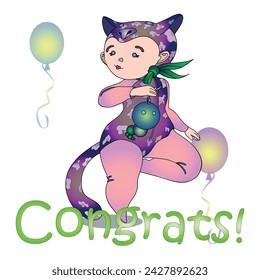 Funny children's animal costumes for boys and girls for masquerade. Snow leopard costume. Flat design vector illustration.