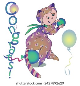 Funny children's animal costumes for boys and girls for masquerade. Snow leopard costume. Flat design vector illustration.