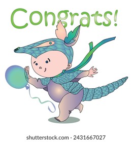 Funny children's animal costumes for boys and girls for masquerade. Armadillo costume. Flat design vector illustration.
