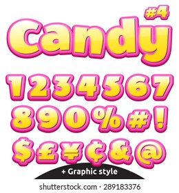 Funny children's candy letters. Numbers, currency signs and special symbols.