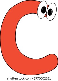 Funny children's colorful bright alphabet. The Letter C. Funny round surprised eyes. A friendly image. Joking friends of the letter.
