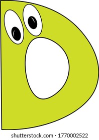 Funny children's colorful bright alphabet. The Letter D. Funny round surprised eyes. A friendly image. Joking friends of the letter.