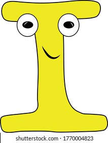 Funny children's colorful bright alphabet. The Letter I. Funny round surprised eyes. A friendly image. Joking friends of the letter.