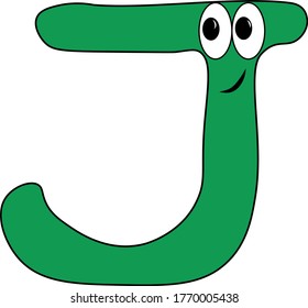 Funny children's colorful bright alphabet. The Letter J. Funny round surprised eyes. A friendly image. Joking friends of the letter.
