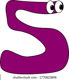Funny children's colorful bright Alphabet. Arabic numerals. Figure 5. Funny round surprised eyes. Friendly image. Curiosity. A humorous kind image