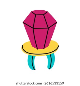 Funny children's lollipop on a ring with a large crystal. Flat color illustration. The vector was created based on sweets from the 90s. Retro 90s, 2000s. Sweets for children. bright insulated candy