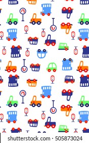 Funny children's  pattern with bulky colorful cars
