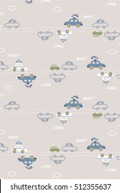 Funny children's  pattern with bulky colorful cars
