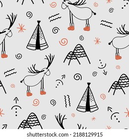 Funny children's pattern. GENTLE MODERN SEAMLESS PRINT With deer and trees