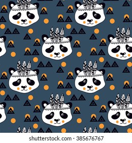 Funny children's pattern with pandas. Funny children's pattern. Seamless for fabric design, gift wrapping paper and printing and web projects.
 