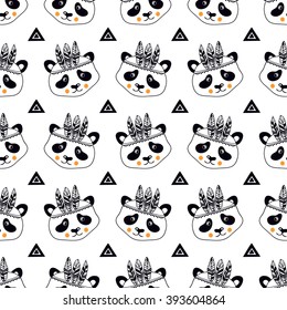 Funny children's pattern with pandas.  Funny children's pattern. Seamless for fabric design, gift wrapping paper and printing and web projects.
