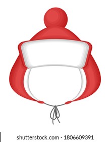 Der Funny kühlt roten Hut mit Ohrfeigen mit Pampelmuse. Einzeln Symbol auf weißem Hintergrund. Vektorgrafik.