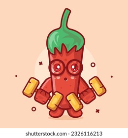 funny chili fruit character mascot doing bodybuilding using dumbbell isolated cartoon in flat style design
