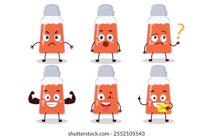 funny chili powder cartoon with different expressions character design illustration