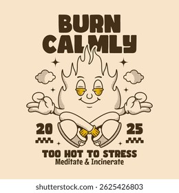 Funny chill flame character with calm expression and retro comic vibes