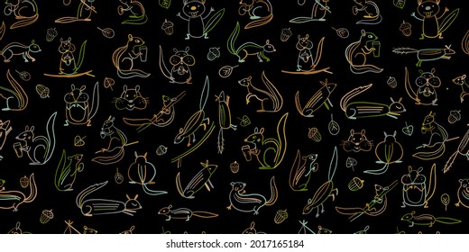 Funny Chimpank family with nuts. Ground Squirrel. Seamless Pattern for your design