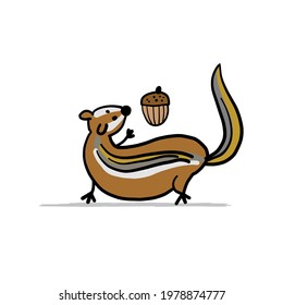 Funny Chimpank with nut. Ground Squirrel. Sketch for your design